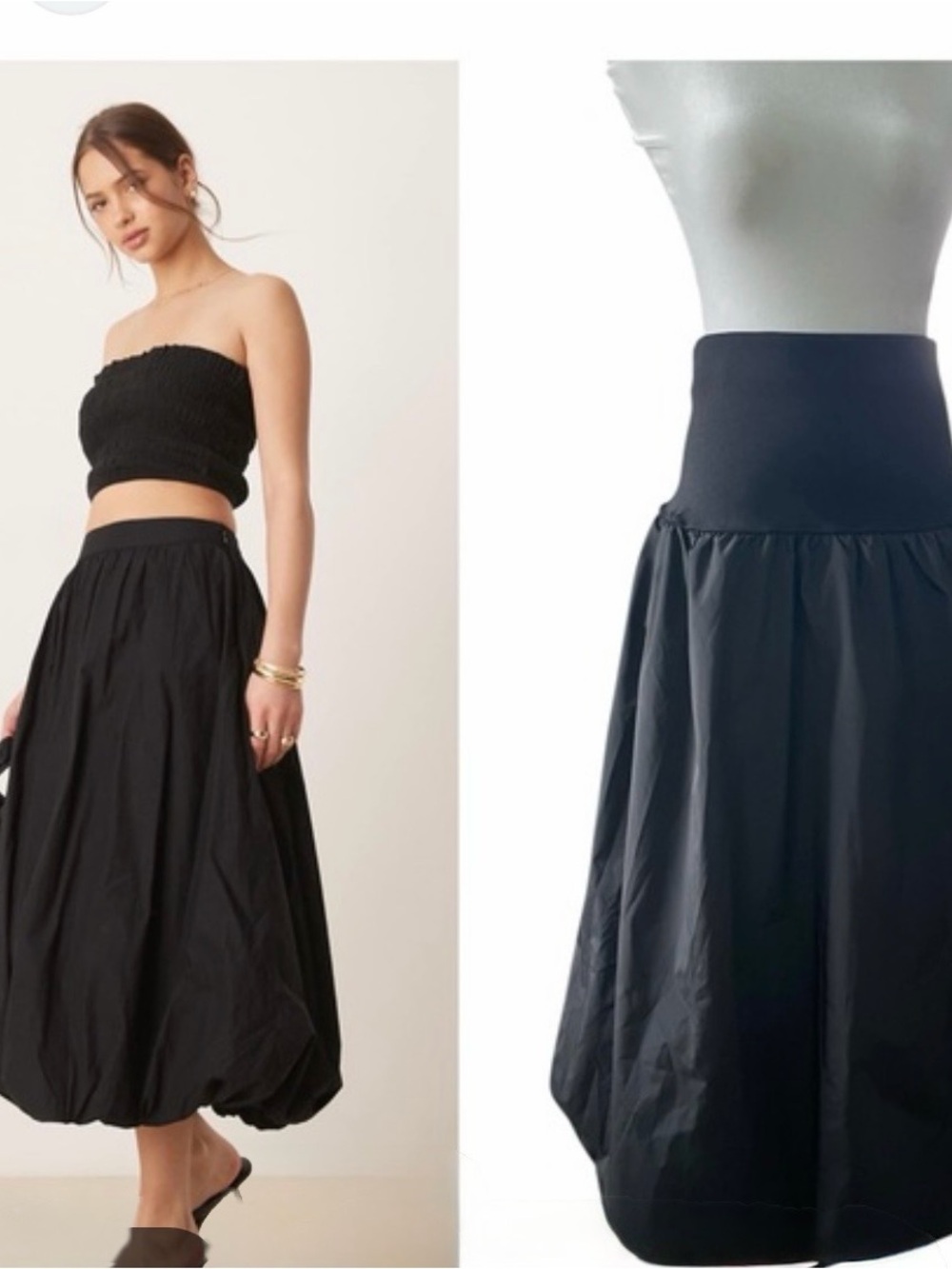 Women's Emerson Lang Black Balloon Hem A-Line Midi Skirt- NWOT